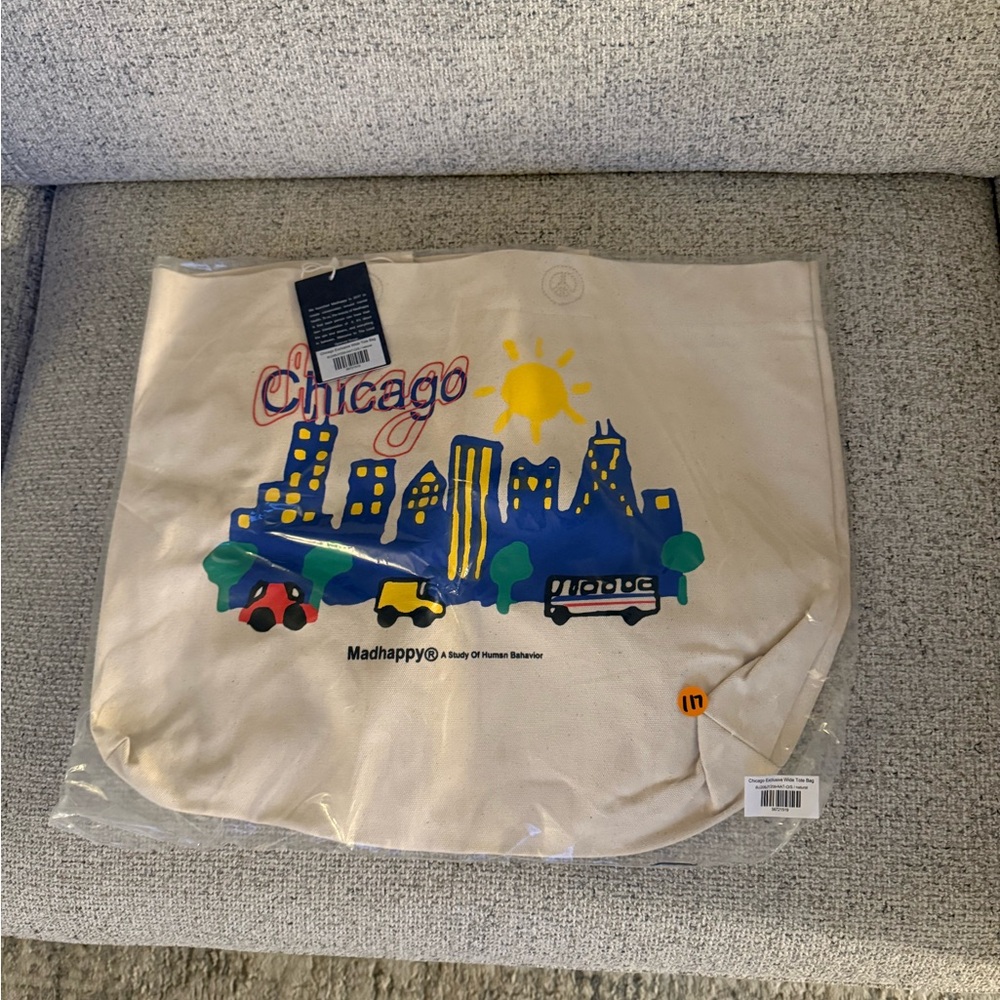 Mad Happy x Chicago Cream Canvas Tote Bag